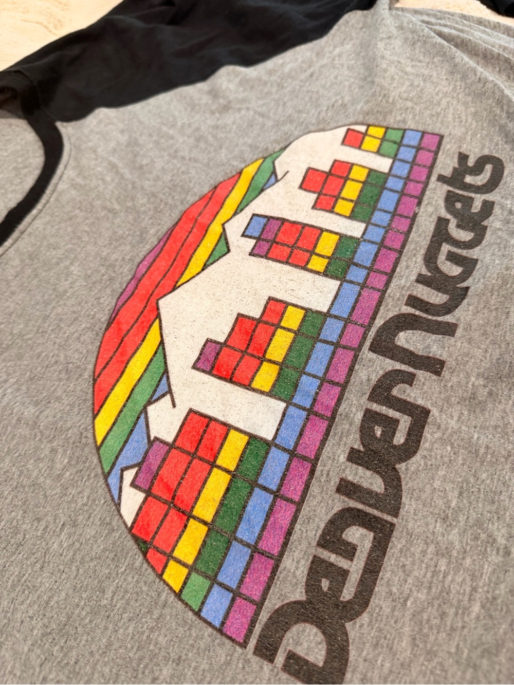 Vintage Denver Nuggets Rainbow Pixel Logo Raglan Tee